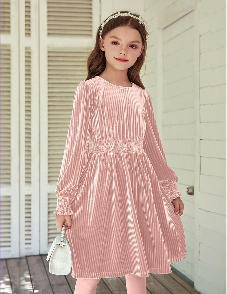 Girl Velvet Dress Long Puff Sleeve Fall Winter Dresses