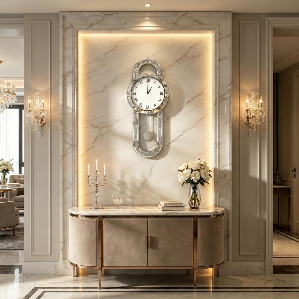 Decorative Wall Clock, 32" Mirrored Pendulum Clock