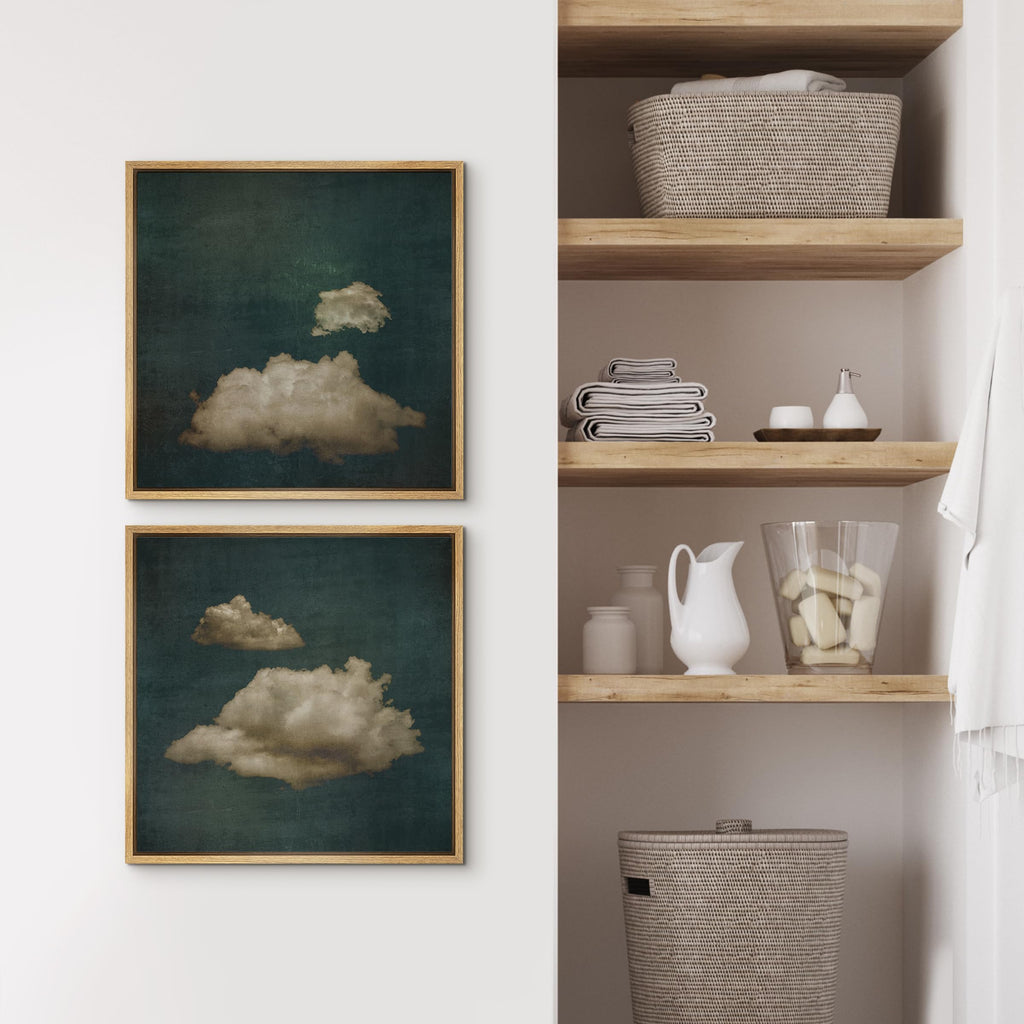 Framed Canvas Print Wall Art Set Vintage Cloud Illustrations Modern Art Minimal Relax/Calm - 24"x24"x2 Natural
