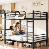 Bunk Bed Twin Over Twin, Metal Bunk Beds with Power Outlets & Desk