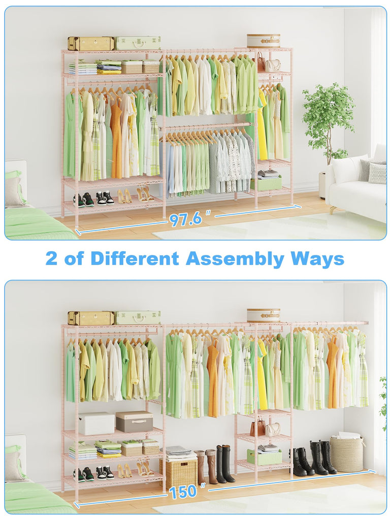 E11 Heavy-Duty Closet Garment Rack, Metal Clothes Rack, Load 1034lbs