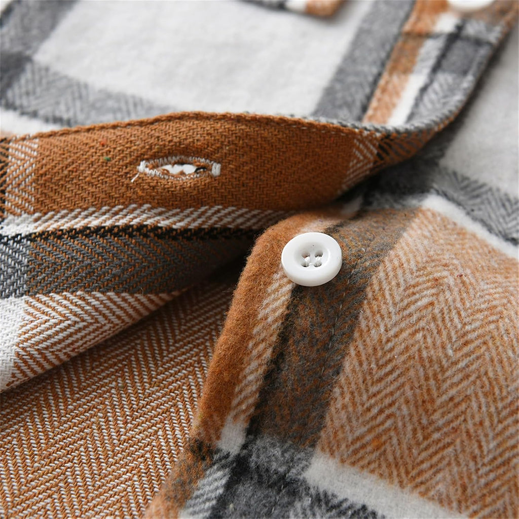 Toddler Boy Flannel Plaid Shirt Kids Long Sleeve Button Down Jacket Lapel Pocket Top Regular Fit Casual Fall Clothes