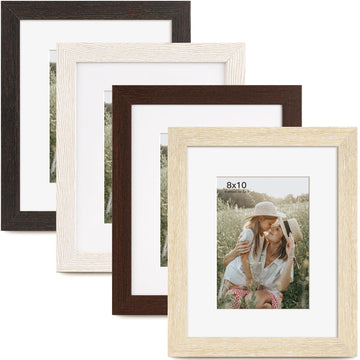 8x10 Picture Frame with Mat for 5x7 Set of 4, Multicolour Wood Grain 8 x 10 Gallery Wall Picture Frames for Tabletop