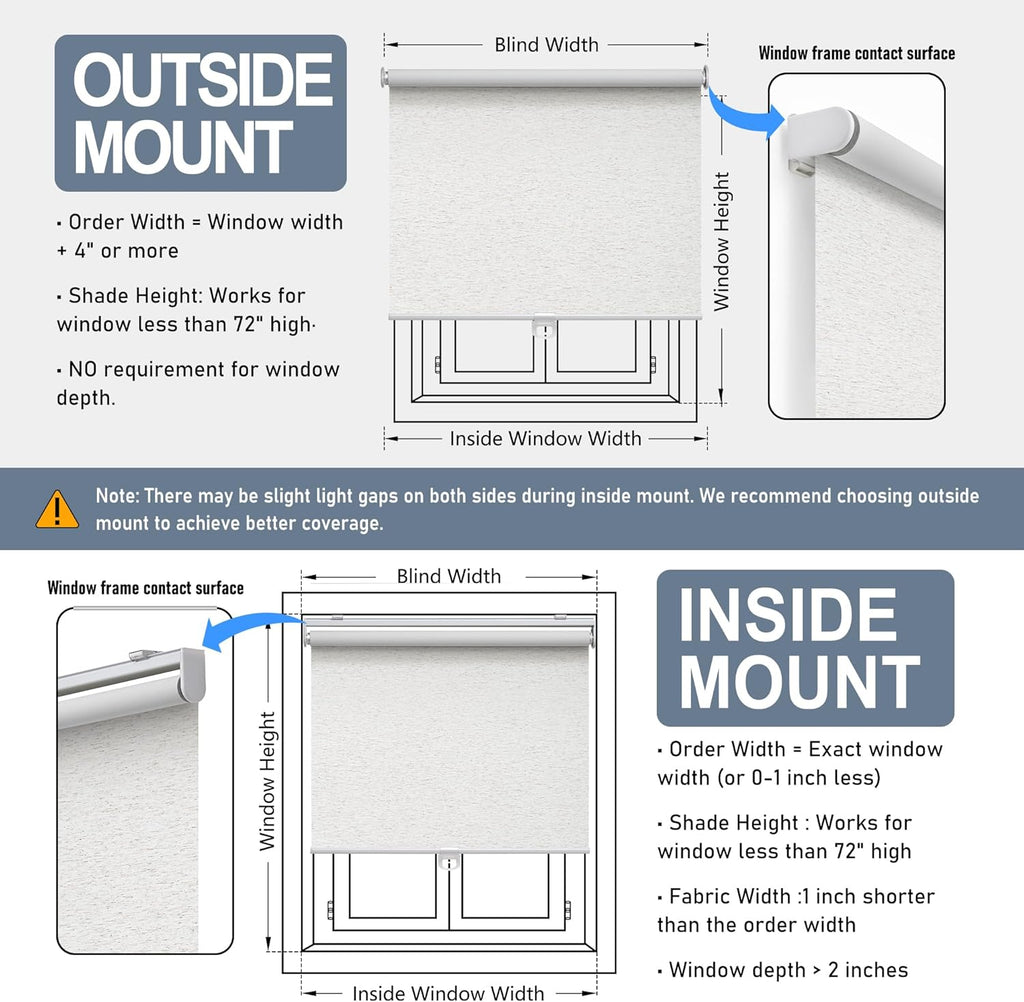 Cordless Roller Shades Blackout Blinds for Windows Room Darkening Rolled Up Shades with Spring System, UV Protection