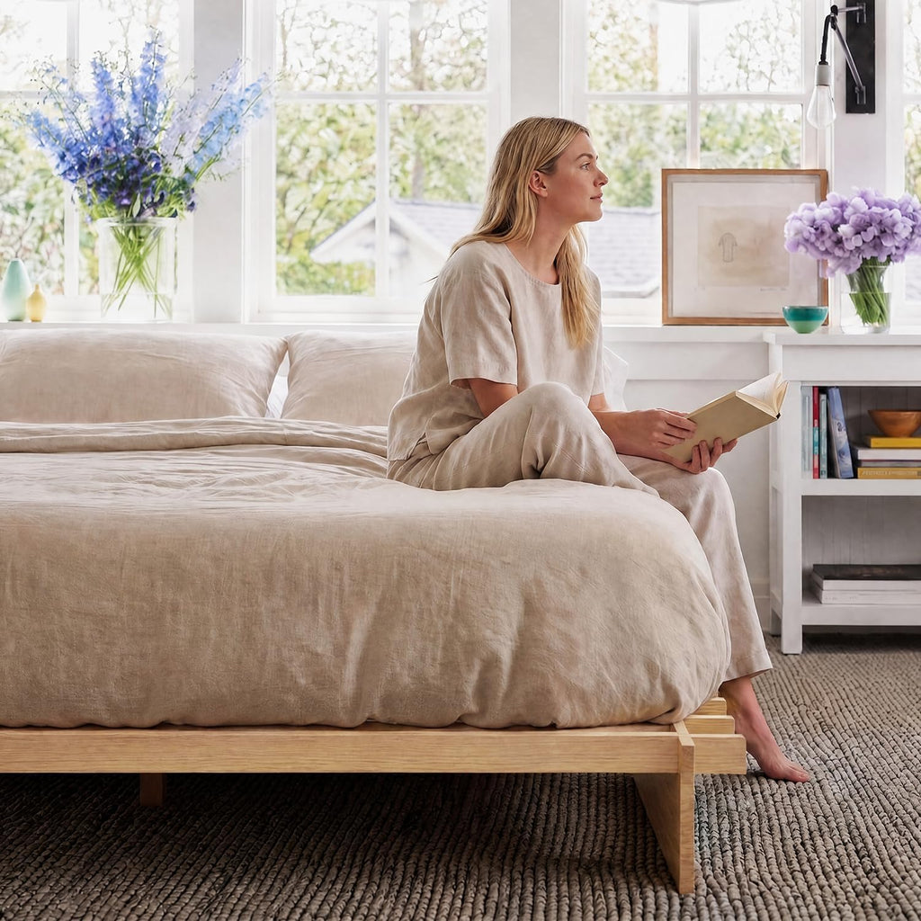 Wood King Platform Bed Frame, 3 Min Tool Free Assembly