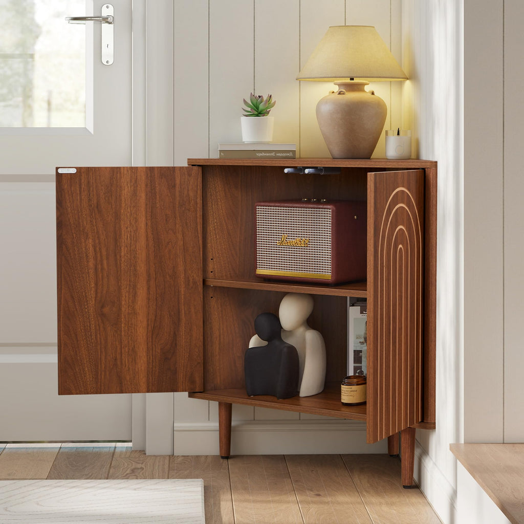 31" Corner Storage Cabinet, Arched Fluted Corner Sideboard with Doors