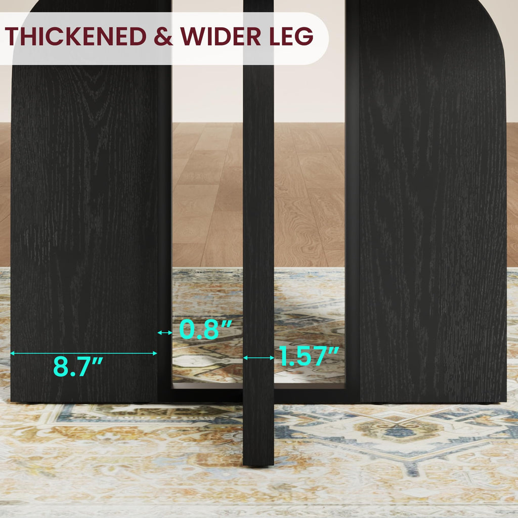 47"-63" Extendable Round Dining RoomTable for 4-8, Farmhouse Wood Expandable Kitchen Table w/Wider Leg, Sturdy Metal