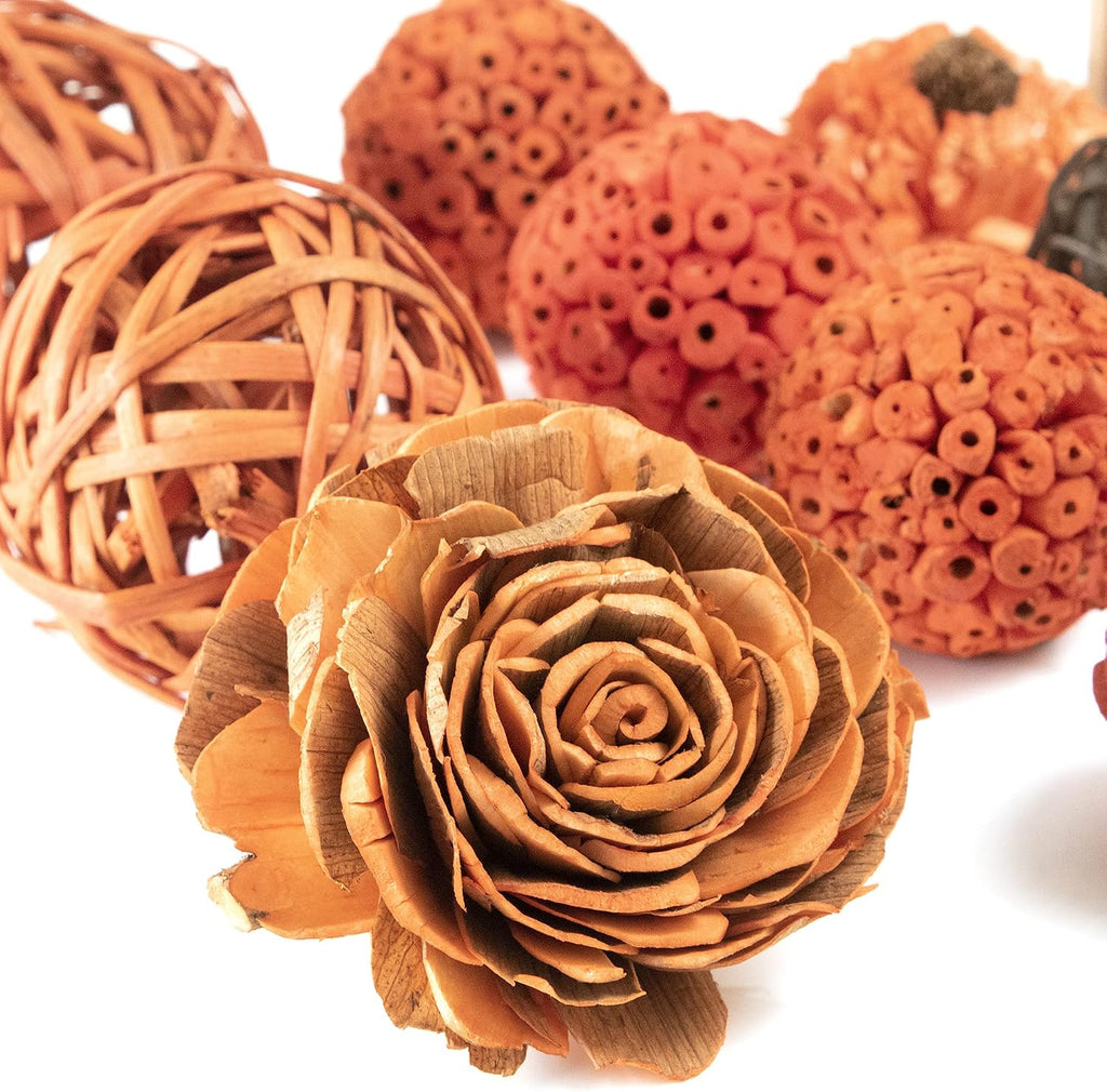 Orange Decorative Vase Filler Bag with Mini Pumpkins, Orbs, Balls & Flowers Bowl Filler Decor (Pumpkin Orange)