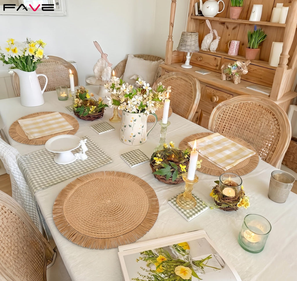 Boho Woven Round Placemats Set of 6 Braided 15 Inch Dining Table Decor