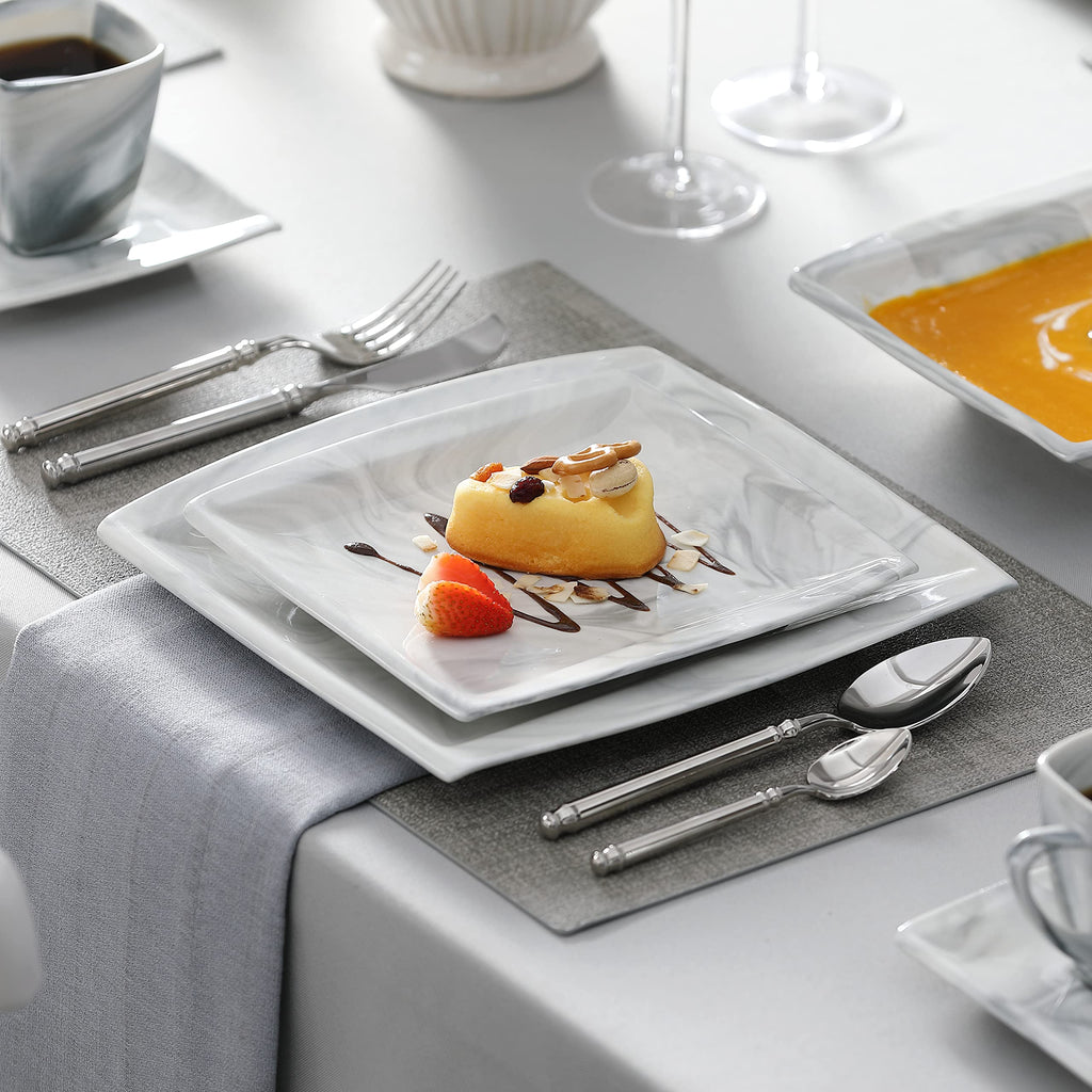 Dinnerware Sets, 30 Piece Porcelain Plates and Bowls Sets for 6, Square Dish Set with Dinner Plates Set, Cup and