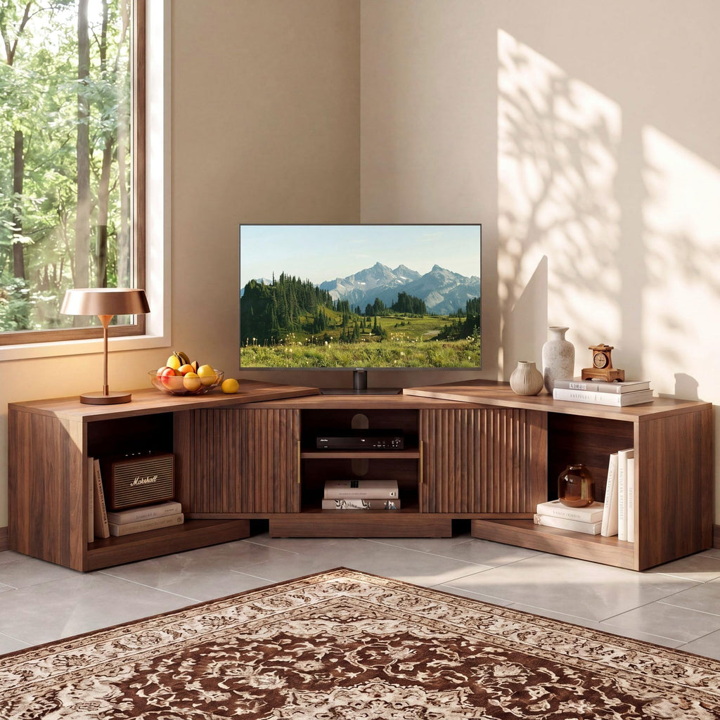 TV Stand for 55-80 Inches TVs, 63"-84.6" Adjustable Length, Extendable Corner Entertainment Center with Storage