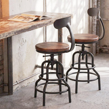 Industrial Vintage Counter Stool, Kitchen Counter Height Adjustable Swivel Chair, Metal Frame Stool, with Iron