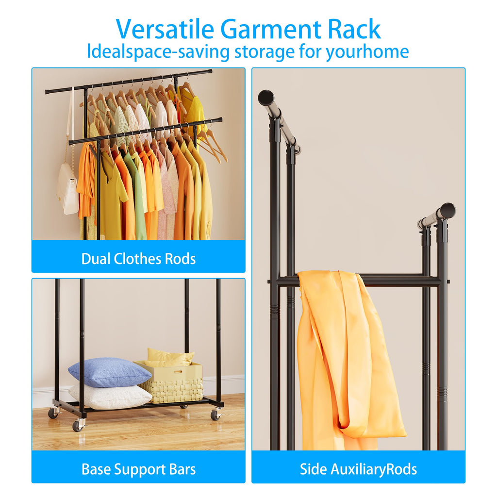 Garment Rack with Wheels, Portable Clothing Rack , Closet, and Laundry Room
