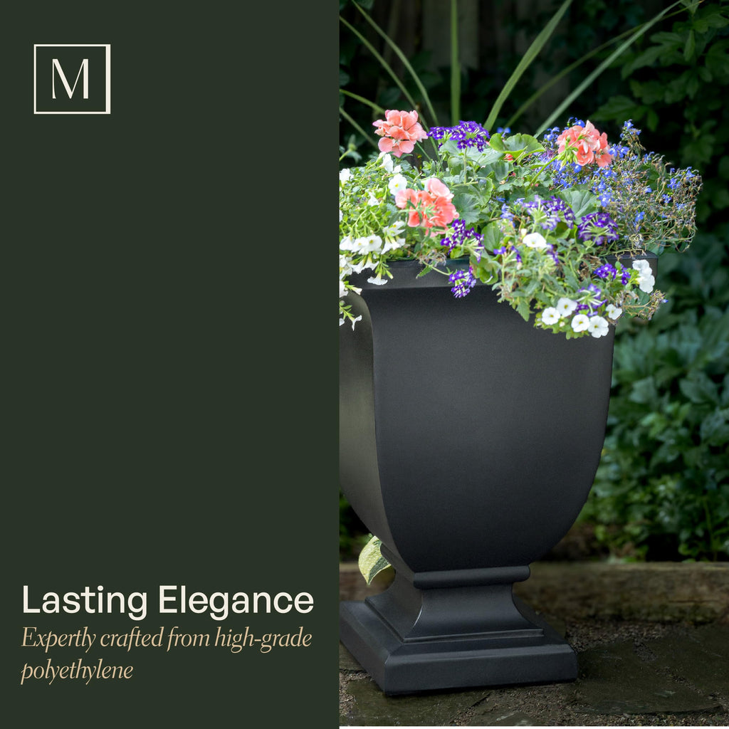Augusta 26in Self-Watering Tall Square Urn Planter, Black