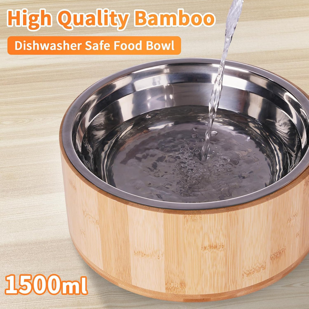 Elevated Dog Bowls for Large Dogs Feeder Two Bowls with a Stainless Steel and Bamboo Dishes, Raised Dog Bowl Stand