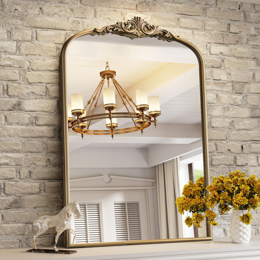 Vintage Gold Arched Wall Mirror, 30"x40" Antique Gold Mirror