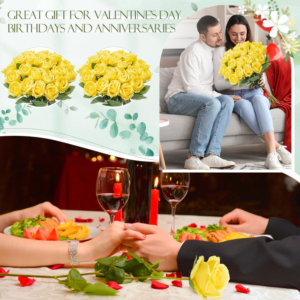 80 Pcs Artificial Roses Flowers Bulk, Yellow