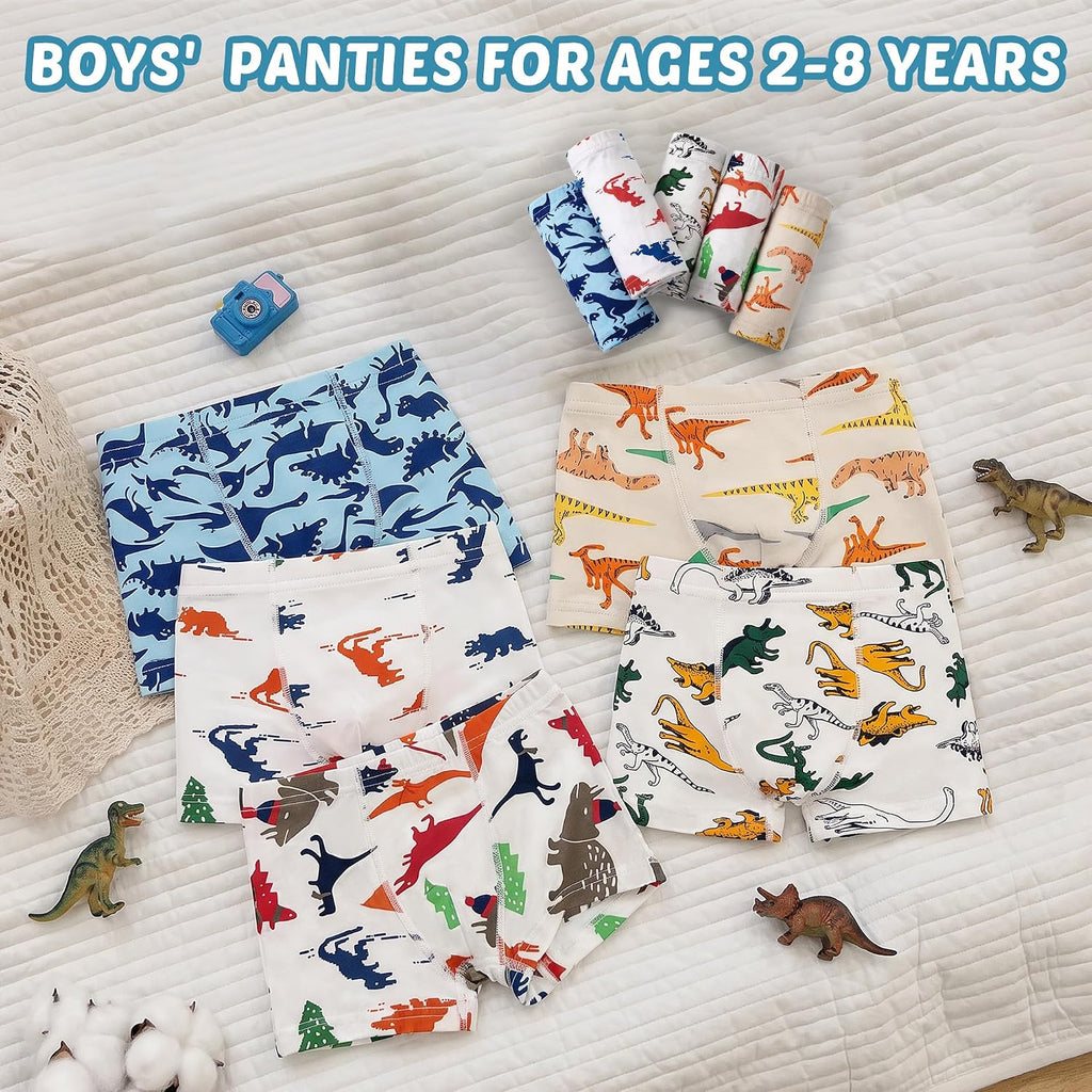 Boys Boxer Briefs, Toddler Kids Soft Cotton Underwear 4/5 Pairs Little Big Boy Dinosaur Shark Shorts Set