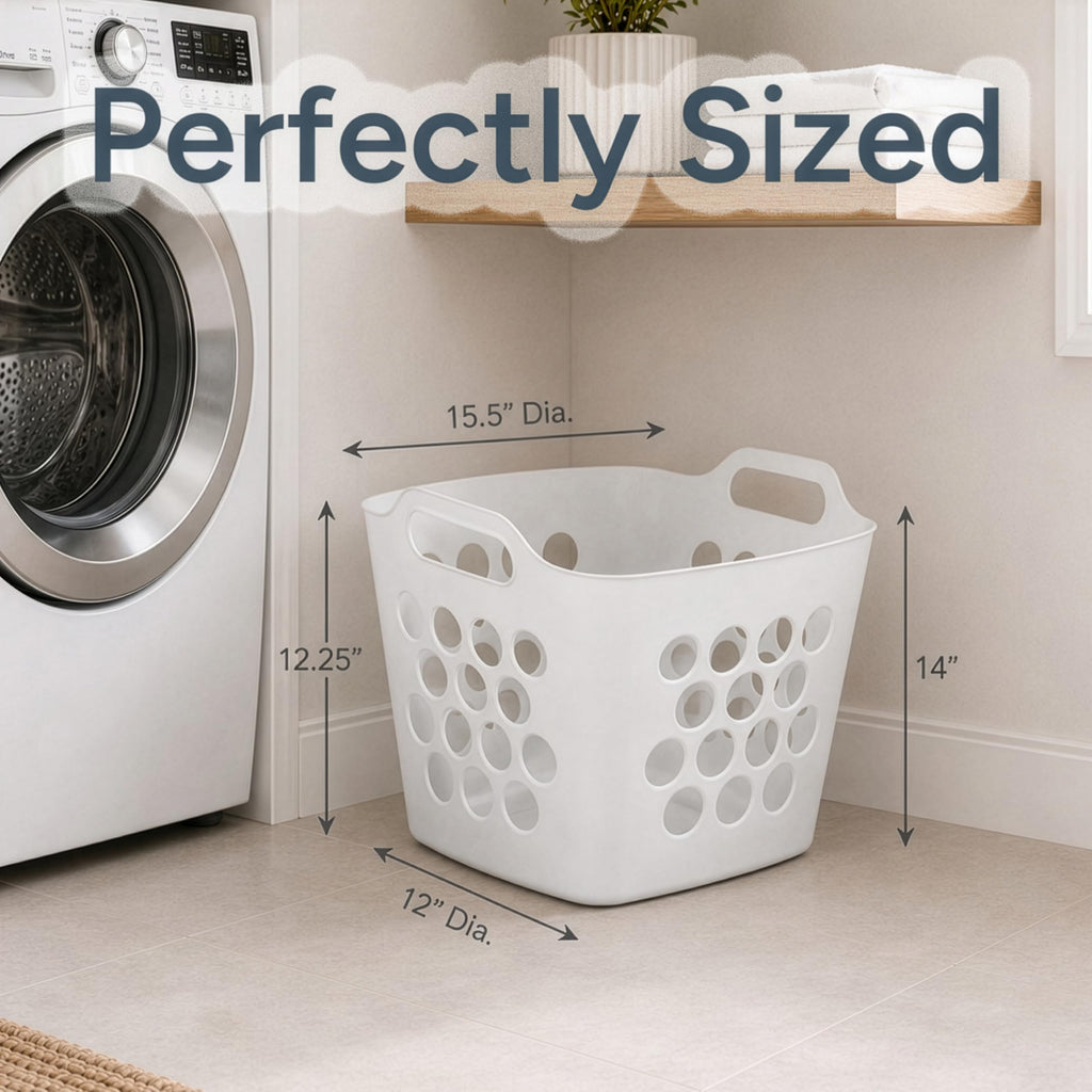 Set of 3 Flexible Plastic Laundry Baskets with Side Handles Lightweight & Spacious Design Durable Household Clothes