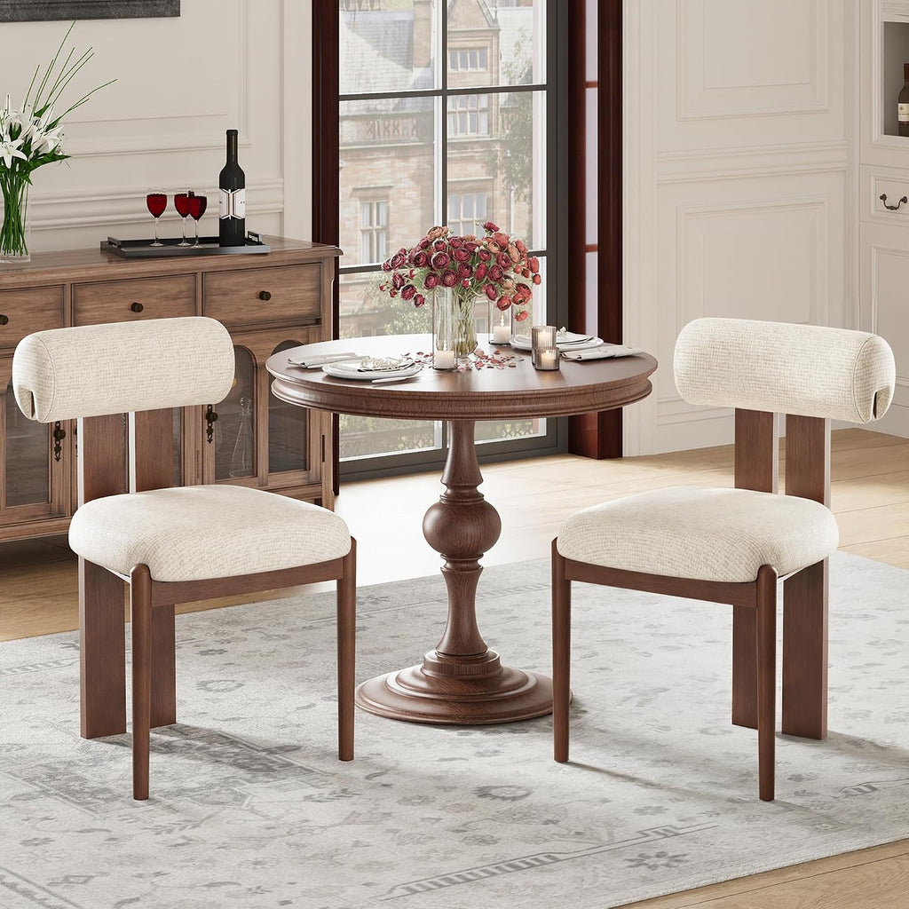 Modern Wooden Dining Chairs Set of 4, Upholstered Fabric Kitchen Chairs with Sculptural Backrest, Mid-Century