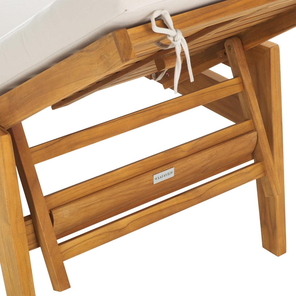 Cushion Solid Teak Wood Chaise Lounge Chair