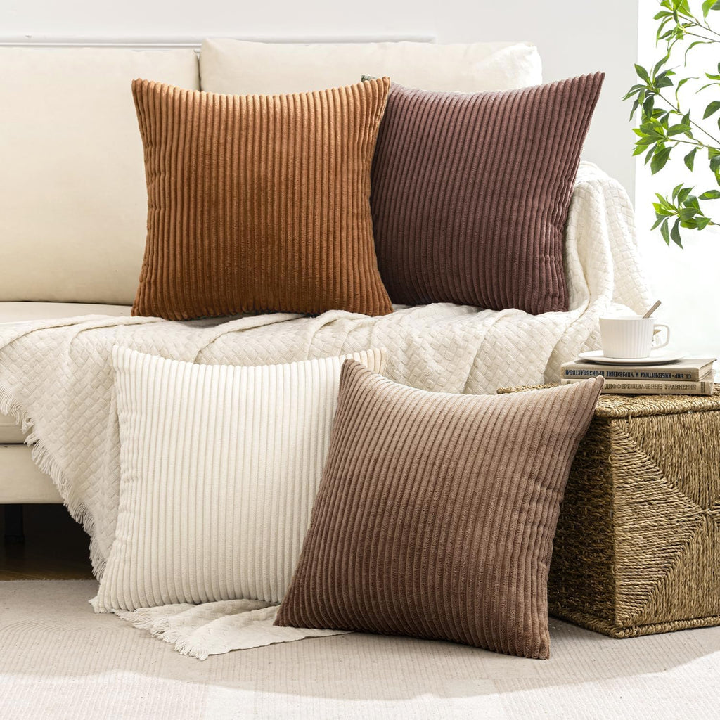 Fall Corduroy Decorative Throw Pillow Covers Brown Series 20x20