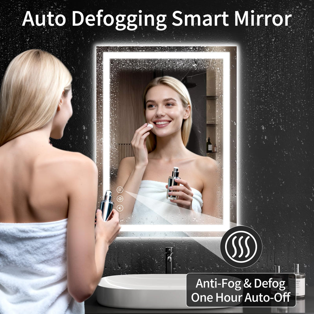 LED Bathroom Mirrors 28"x36" Bathroom Mirror with Lights for Wall, Backlit + Front Lit, 3 Colors, Anti-Fog, Dimmable