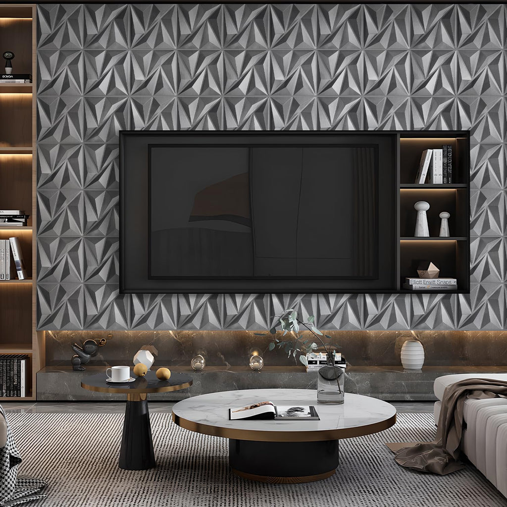 3D Wall Panels Diamond, Brushed Silver, 12''x12'', 33 Pack