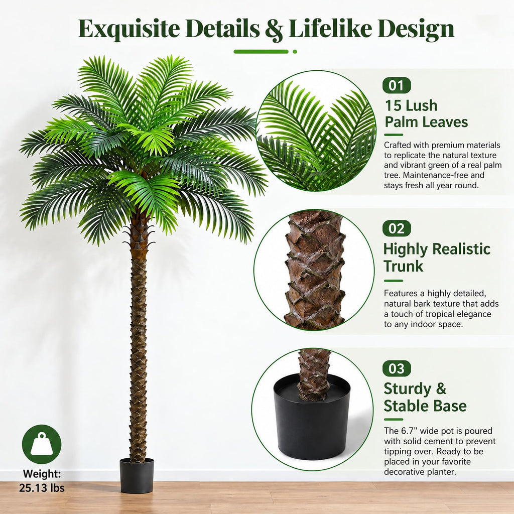 7FT Artificial Phoenix Palm Tree, Faux Coconut for Indoor Outdoor