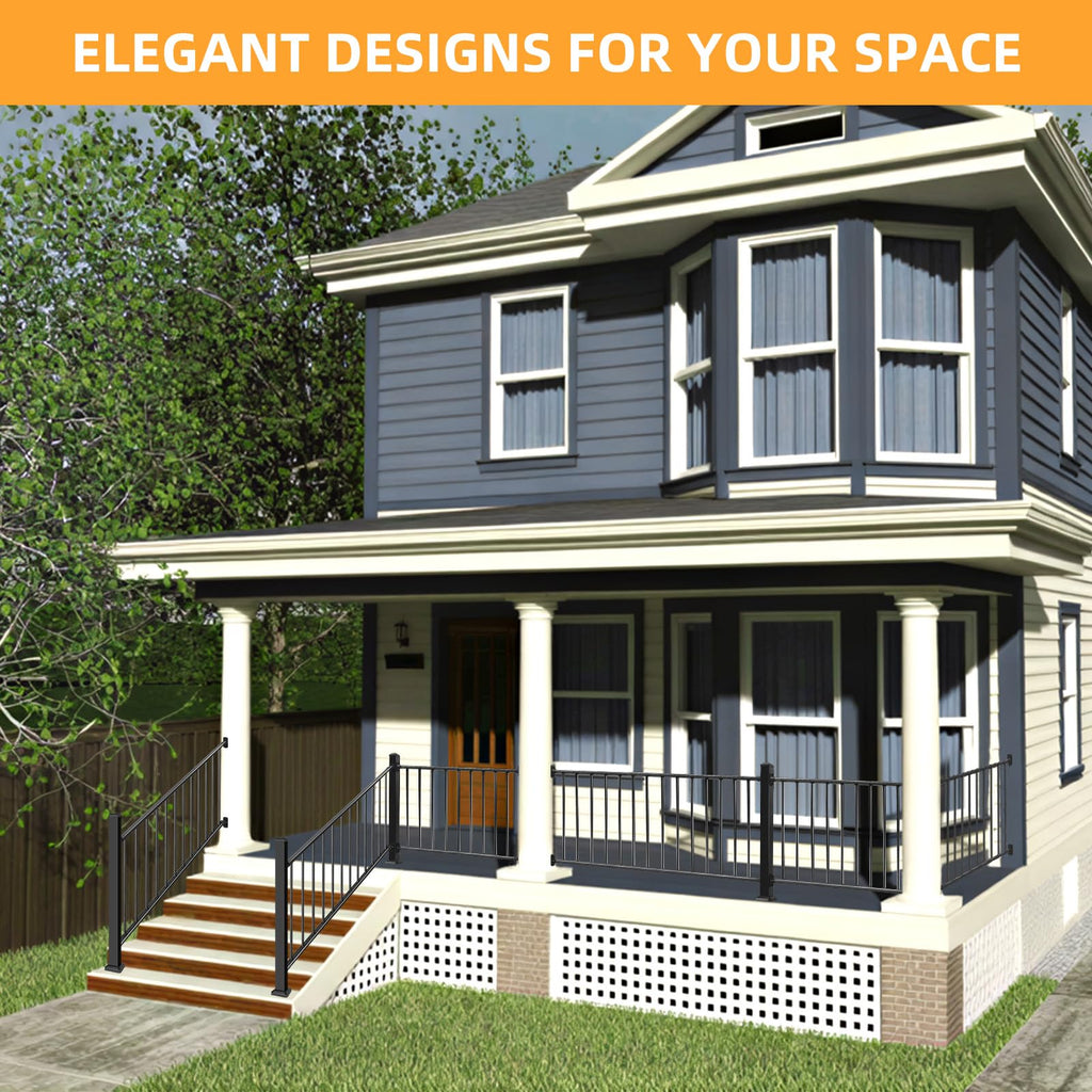 Outdoor 38in H x 6ft W Black Steel Deck Railing Kit