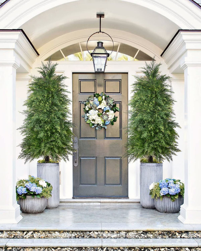2 Pack 4ft Artificial Cedar Topiary Trees, Outdoor Artificial Plants for Front Porch Décor, Artificial Shrubs Fake