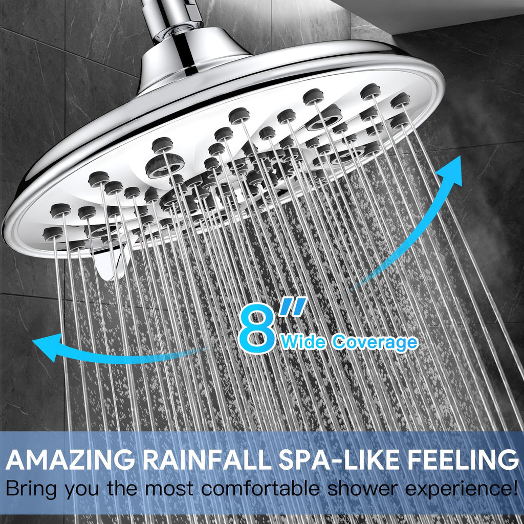 Shower Head with Handheld Combo, 8" High Pressure Double Shower Head