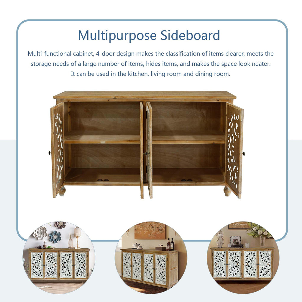 Solid Wood Sideboard Buffet, French Country Credenza Storage Cabinet