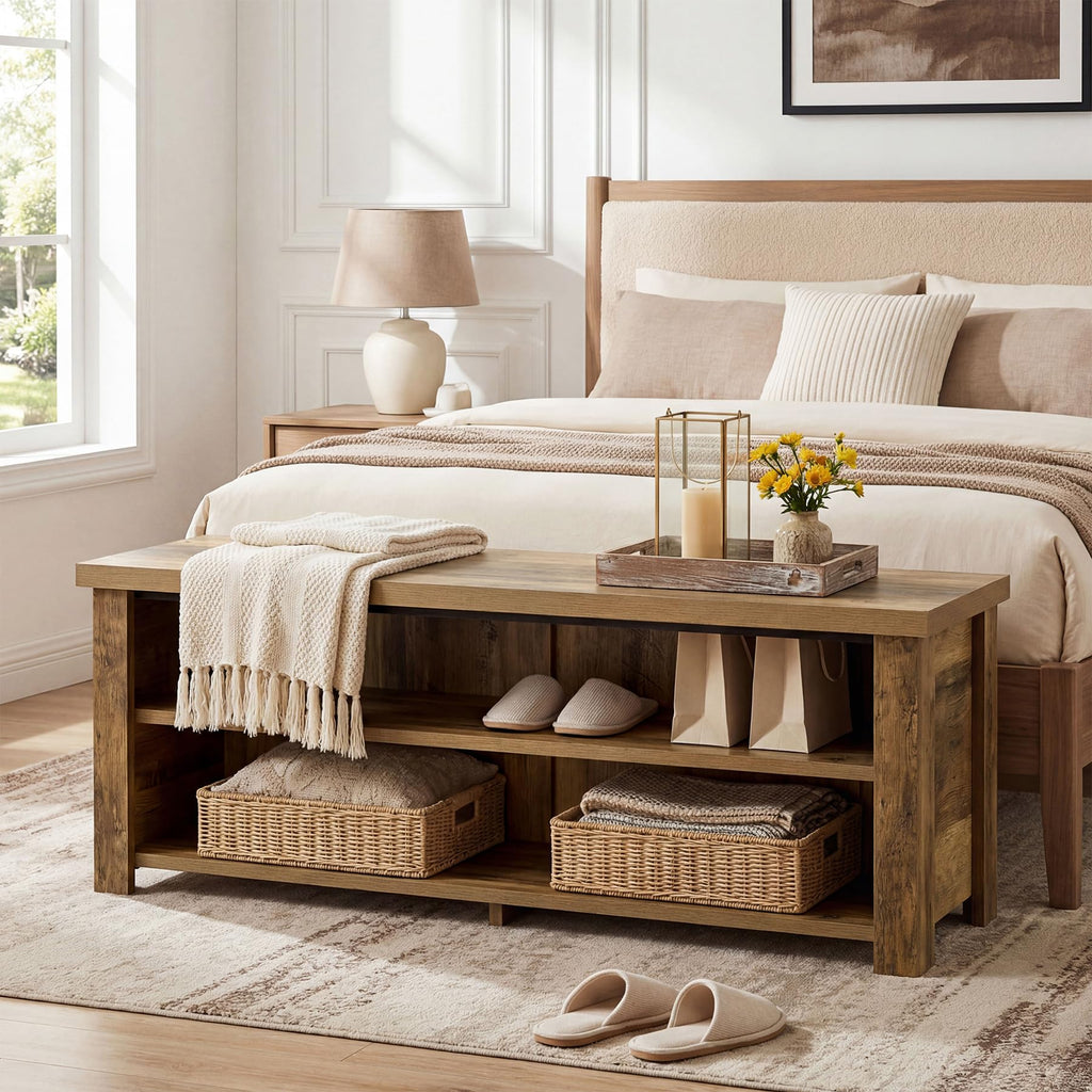 55.12" Entryway Bench with Storage, Farmhouse Shoe Storage Bench