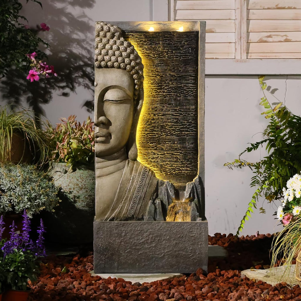 47.5" Buddha Water Fountain Outdoor with LED Lights
