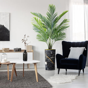 Artificial Tree in Modern Granite Effect Planter, Fake Areca Tropical Palm Silk Tree for Indoor and Outdoor Home