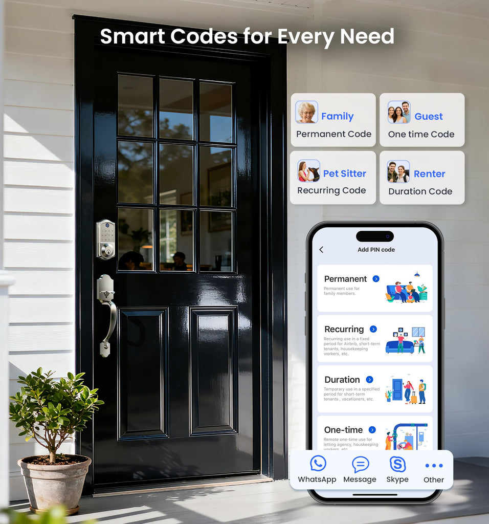 8-in-1 Fingerprint Smart Front Door Lock Set, Satin Nickel