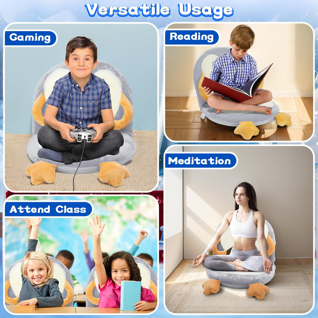 Floor Chair for Kids, Penguin Floor Seating with Back Support 5 Adjustable Position Ideal for Reading Gaming