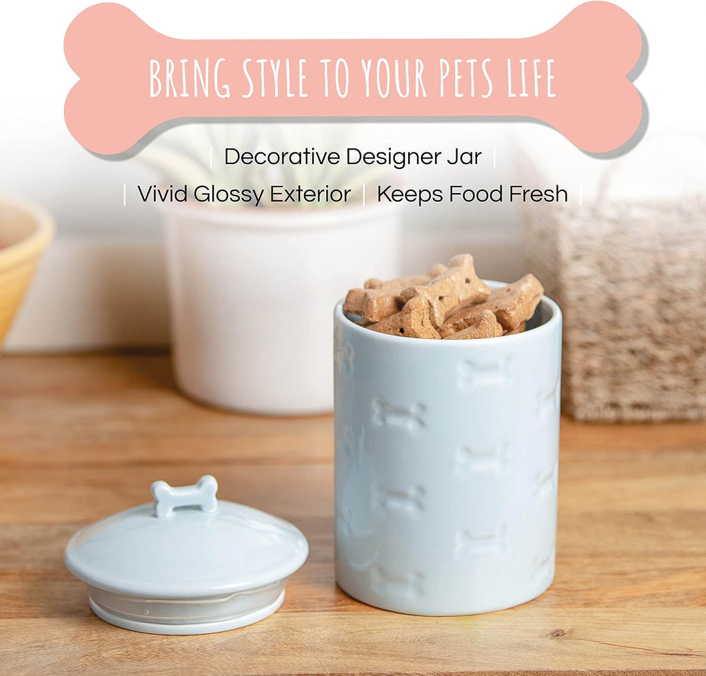 Dog Treat Jar - Ceramic Dog Treat Container 1.4 Qt (Manor Blue) | Treat Jar with Lid, Keeps Treats Fresh | Stylish