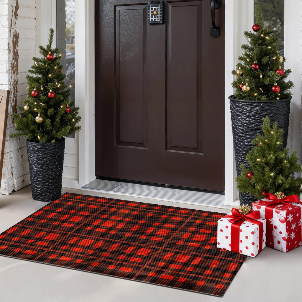 Door Mat 18X30 Inch Buffalo Plaid Christmas Decor Rug Outdoor Geometric Checked Rugs, Washable Carpet for Front