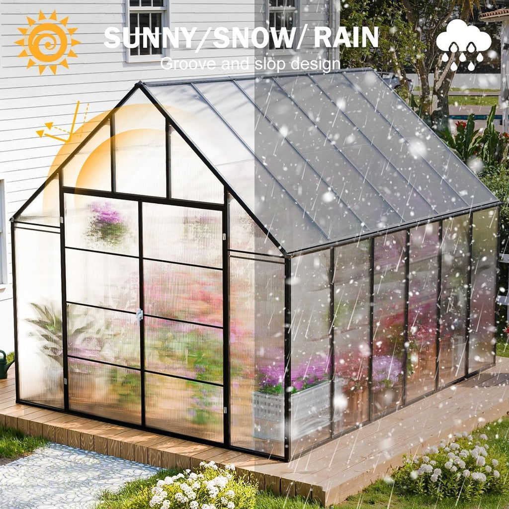 12.4x10.2x10 FT Greenhouse for Outdoors,Easy Assembly Large Polycarbonate Greenhouse Aluminum Heavy Duty Greenhouses