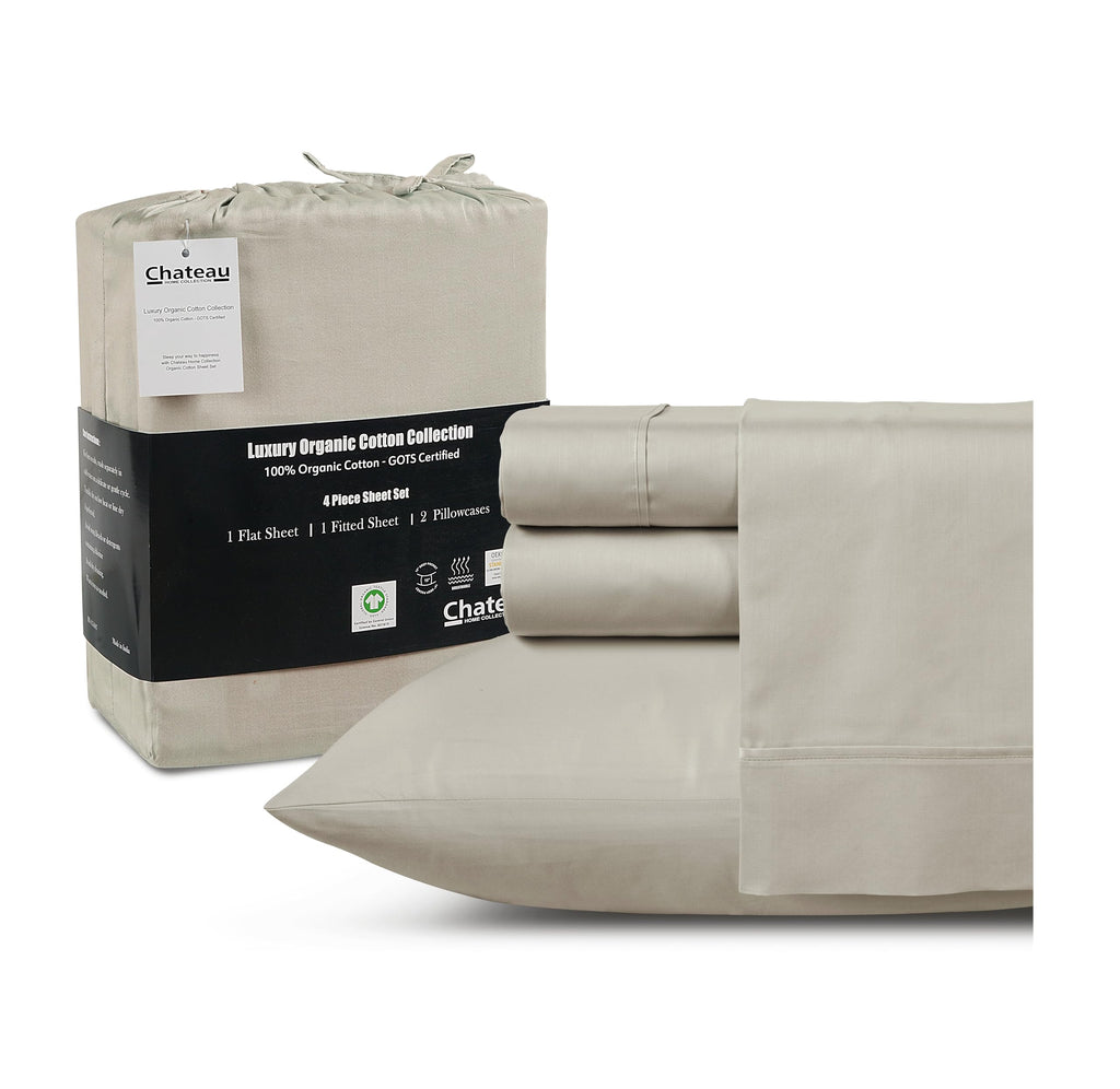 King Sheet Set, 100% Organic Cotton Sheets King Size Sheets Set - Silver