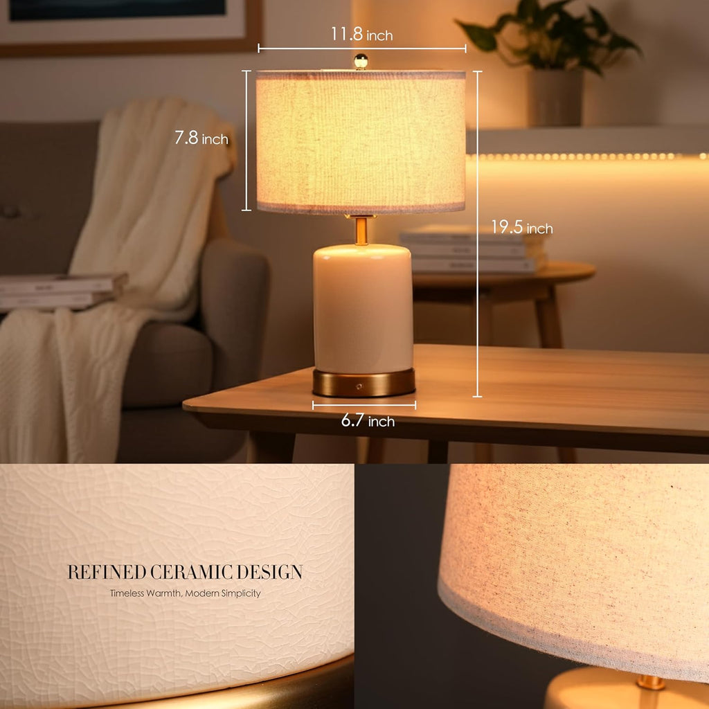 O’Bright Dune - Battery Powered Table Lamp, Rechargeable Cordless Ceramic Lamp, Full-Size 19.5 Inch Height, Dimmable