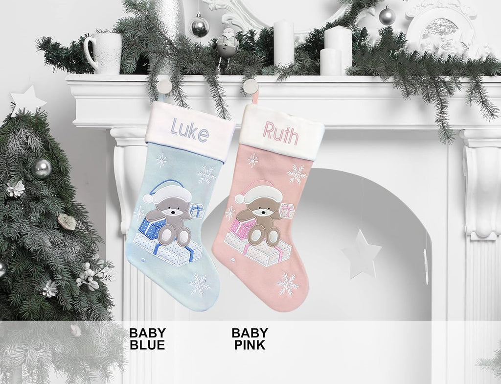 Personalized - Baby Girl Stocking - Pink Stocking - First Christmas - Embroidered Name - Large 18.5inch, Family