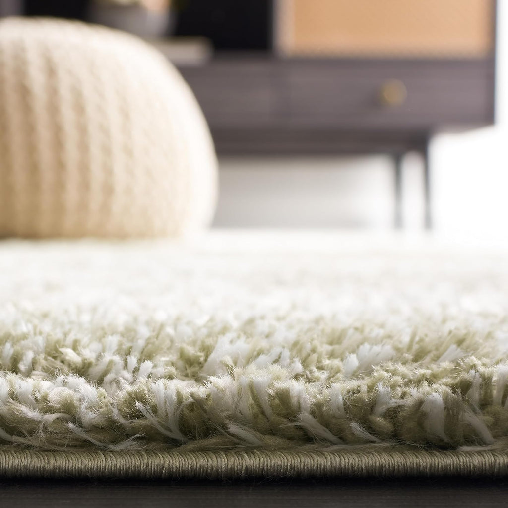 Tahoe Shag Collection Area Rug - 5' Square, Sage/Ivory, Geometric Design, Plush 1.2 Inch Thick Ideal for High Traffic