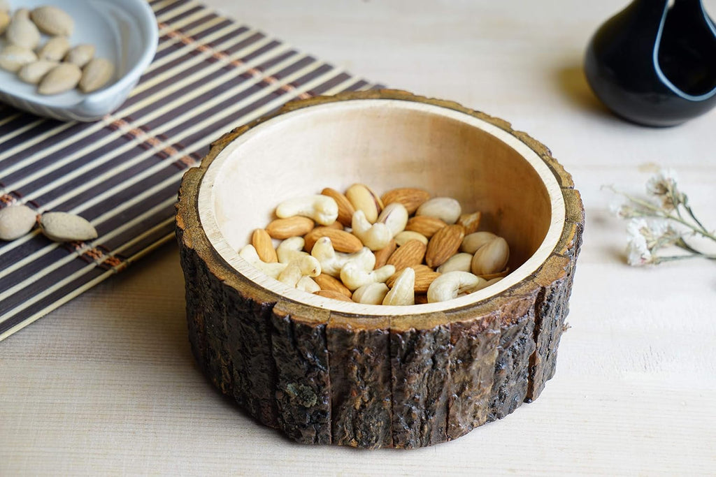Wood Potpourri Bowl with Tree Bark, Small, 6" Diameter x 3" Height, Wooden Decorative Bowl