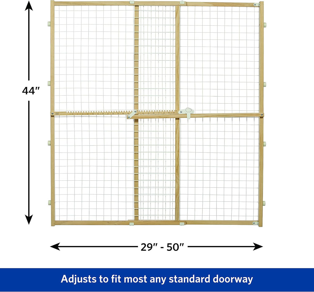 Wire Mesh Pet Safety Gate, Dog Gate Expands From 29 - 50 Inches Wide, 44 Inches Tall, Wood, Powder Coated Wire