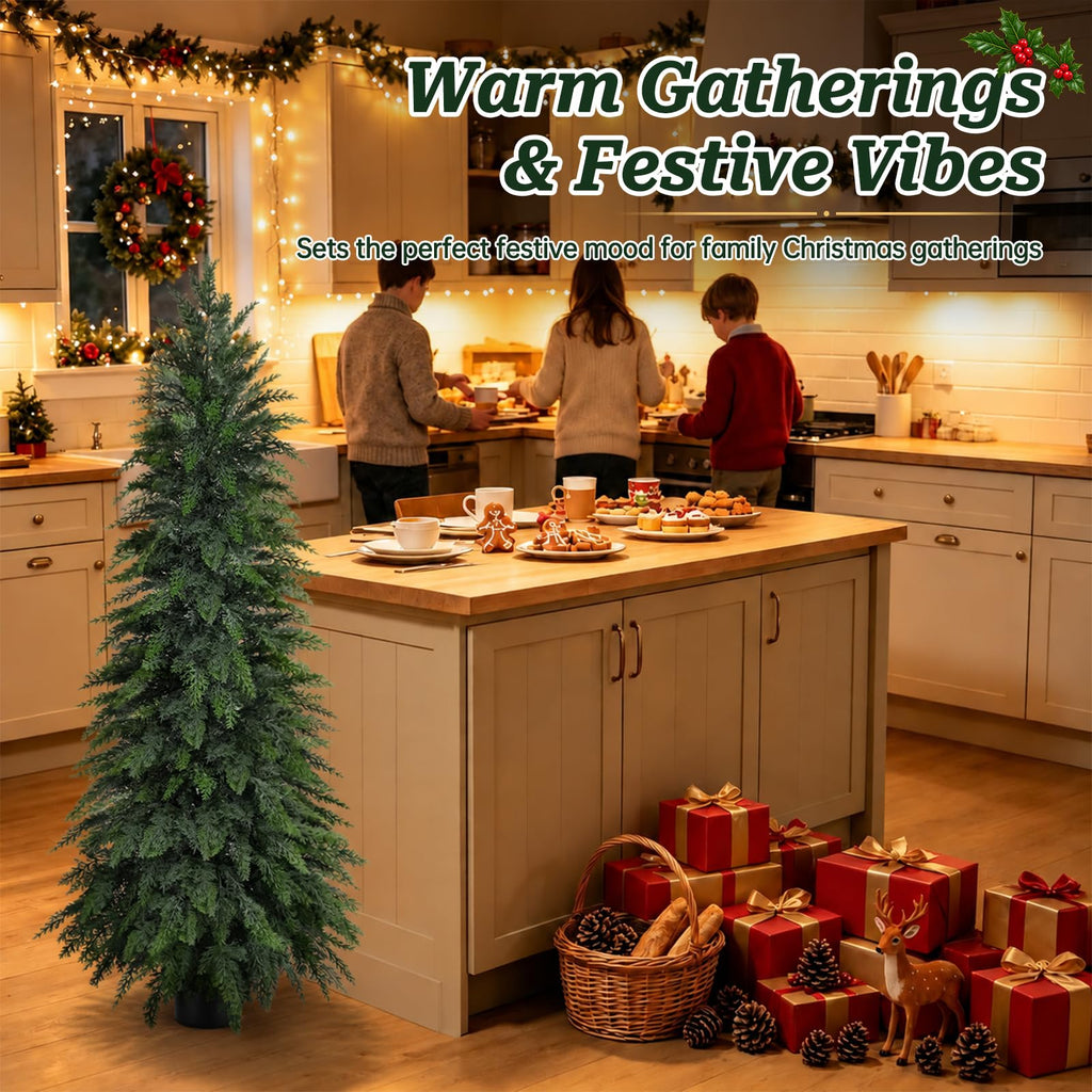 2 Pack Fake Cypress Topiary Trees with Pot, 5FT UV-Anti Greenery