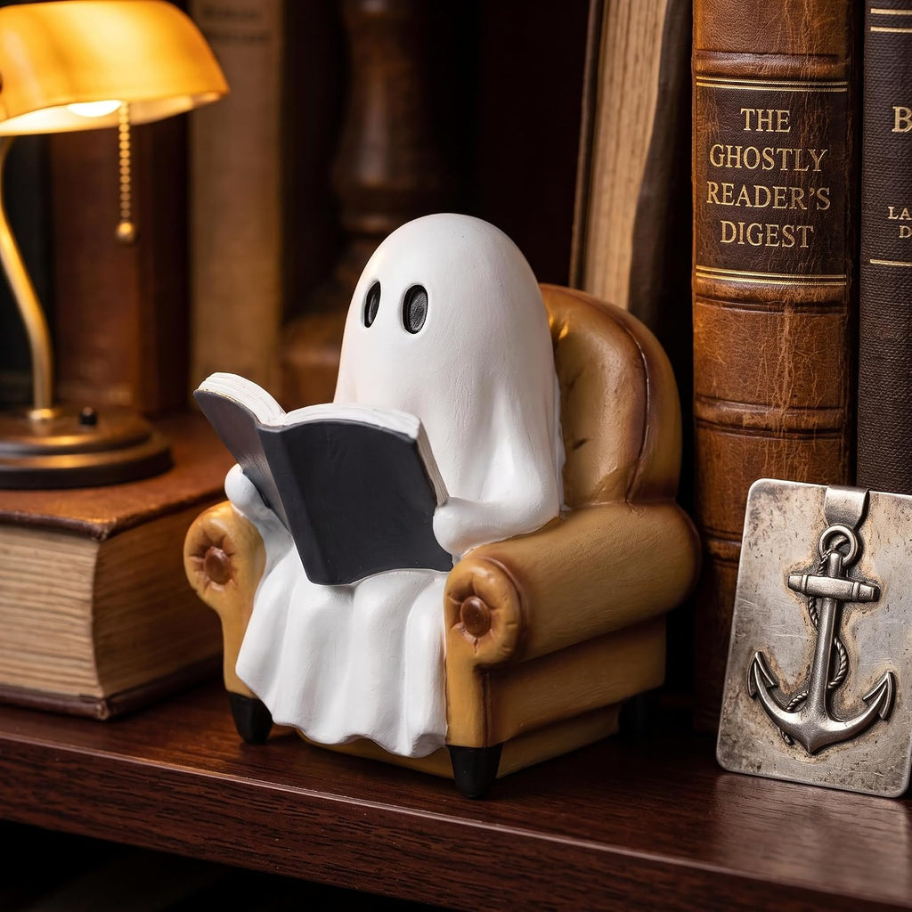 Ghost Reading Book Figurines Ghosts Halloween Decor Cute Ghost Decor Halloween Decorations Indoor Book Lover Gifts