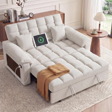 Sleeper Sofa Bed, 70" Pull Out Futon Couch with Small Table| USB Port | Side Pockets | Tool-Free Assembly |